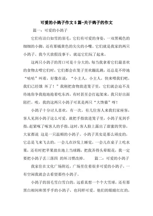 可爱的小鸽子作文5篇-关于鸽子的作文
