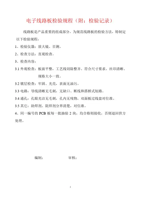 电子线路板检验规程(附：检验记录)