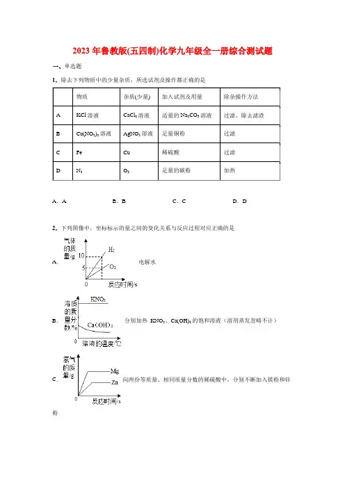 2023-2024学年鲁教版(五四制)化学九年级全一册综合测试题(6)