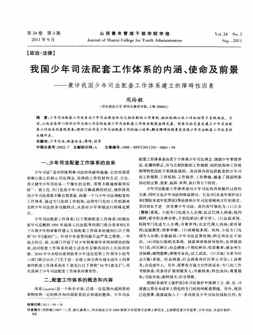 我国少年司法配套工作体系的内涵、使命及前景——兼评我国少年司法配套工作体系建立的障碍性因素