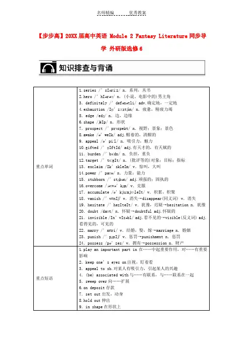 外研版高考英语选修6 Module 2《Fantasy Literature》word导学案