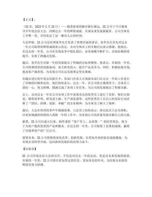 召开年度总结新闻稿件范文