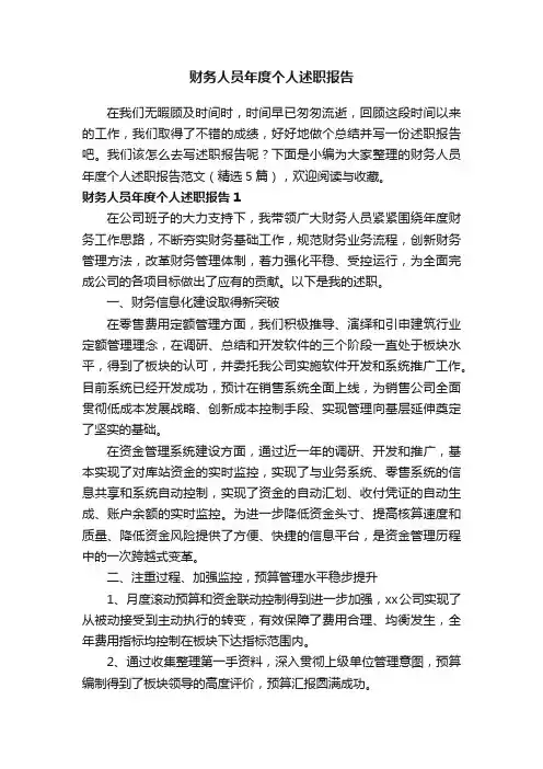 财务人员年度个人述职报告范文（精选5篇）
