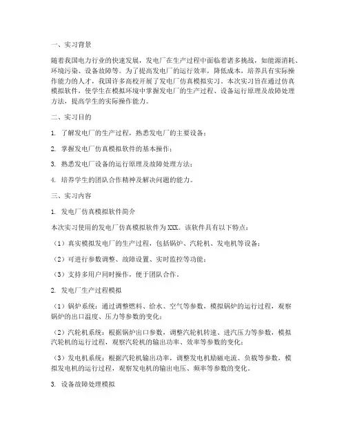 发电厂仿真模拟实习报告