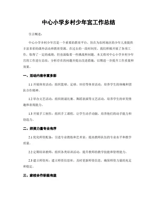 中心小学乡村少年宫工作总结