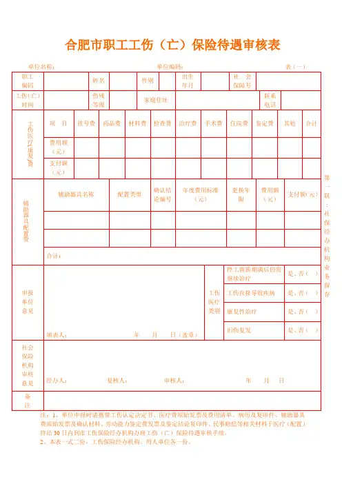 合肥市职工工伤(亡)保险待遇审核表