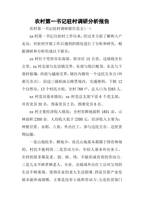 农村第一书记驻村调研分析报告