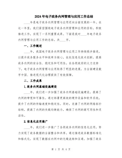 2024年电子政务内网管理与应用工作总结