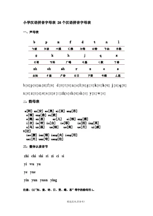 小学汉语拼音字母表 26个汉语拼音字母表