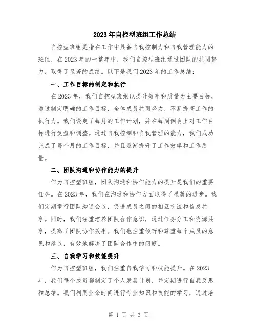 2023年自控型班组工作总结
