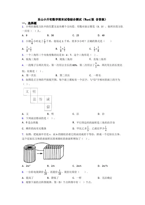 乐山小升初数学期末试卷综合测试（Word版 含答案） (3)