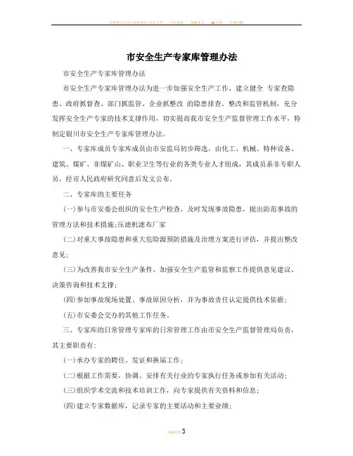 市安全生产专家库管理办法