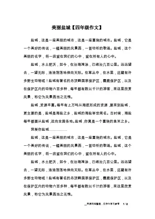 美丽盐城【四年级作文】