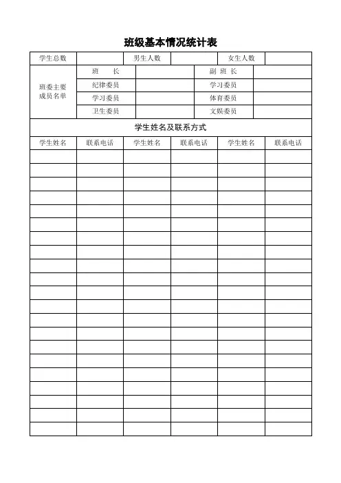 班主任工作手册、班级基本情况统计表---综合.doc
