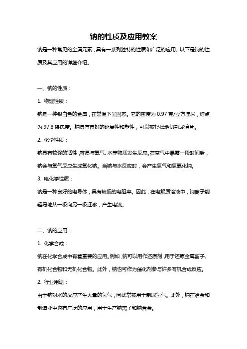 钠的性质及应用教案
