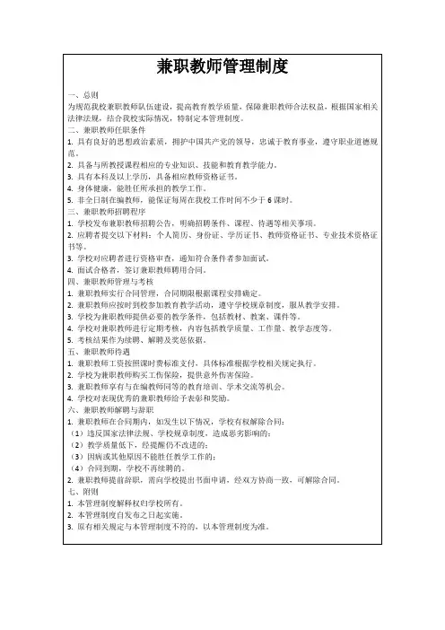 兼职教师管理制度