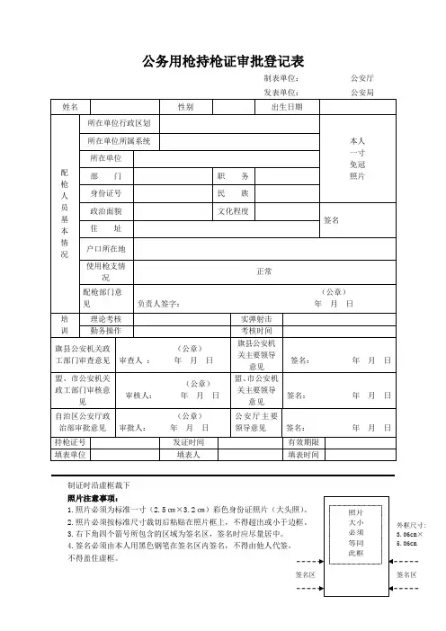 公安治安管理机关对公务用枪持枪证审批登记表模板