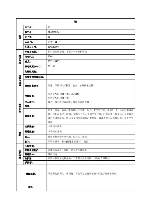 铂化学品安全技术说明书MSDS