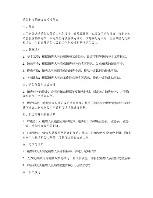 销售制度薪酬方案模板范文