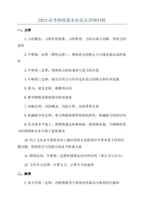 2024高考物理基本知识点详细归纳