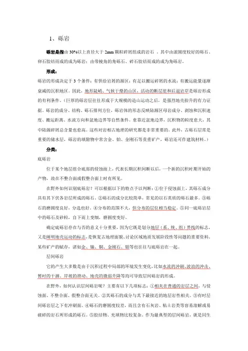 页岩、砂岩、砾岩总结