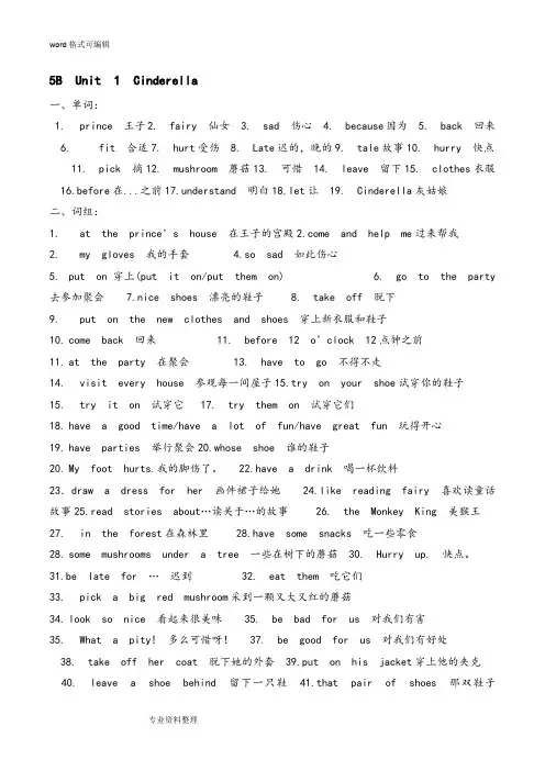译林版五年级(下册)英语unit1_8知识点汇总
