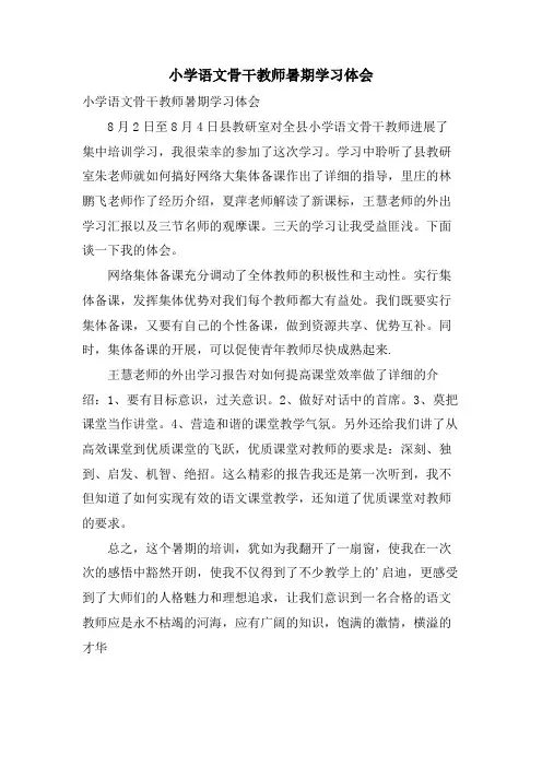 小学语文骨干教师暑期学习体会