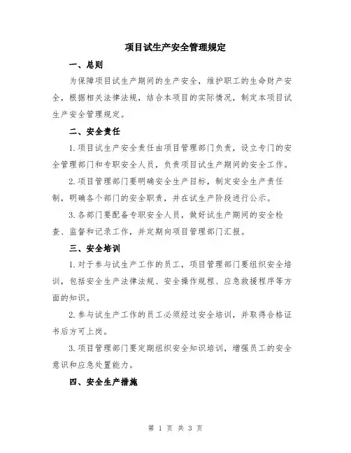 项目试生产安全管理规定