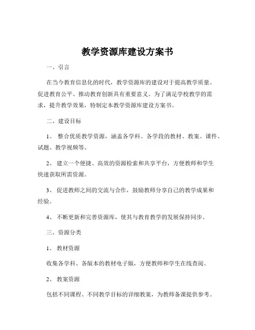 教学资源库建设方案书