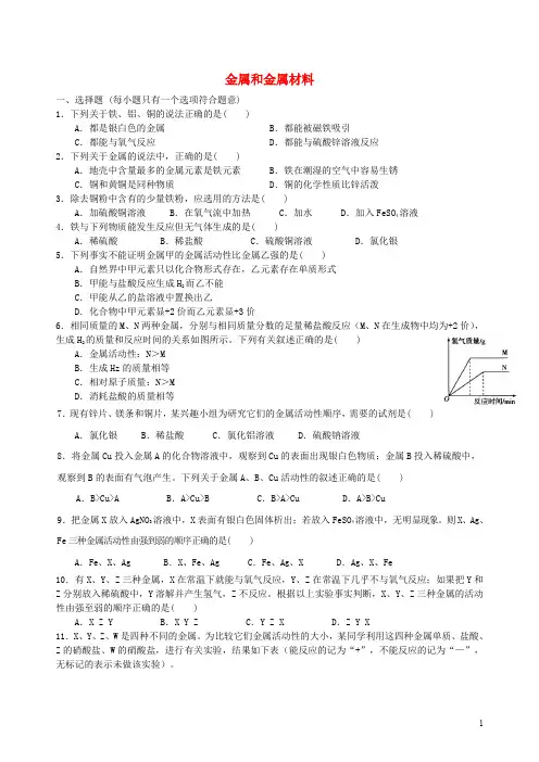 九年级化学下册《金属和金属材料》综合习题练习(含解析)(新版)新人教版