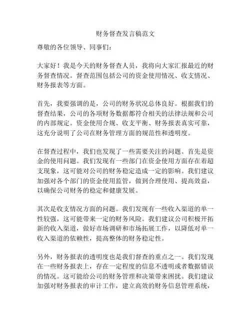 财务督查发言稿范文