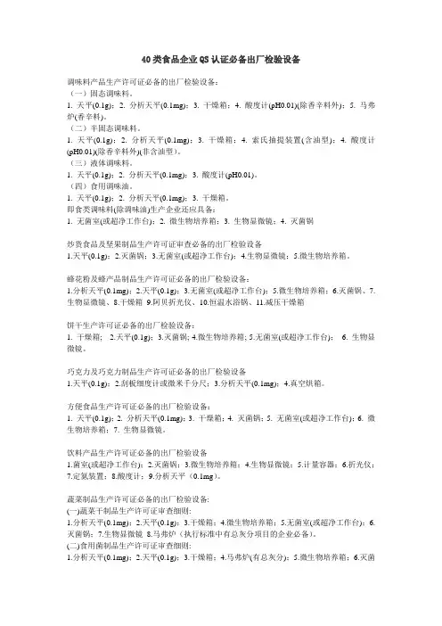 40类食品企业QS认证必备出厂检验设备