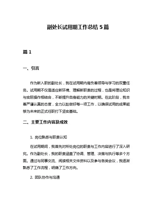 副处长试用期工作总结5篇