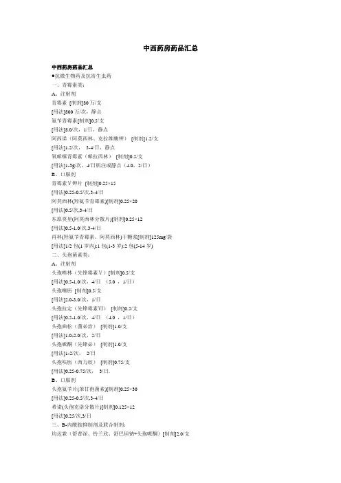 中西药房药品汇总
