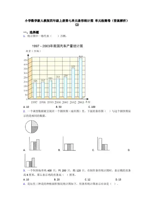 小学数学新人教版四年级上册第七单元条形统计图 单元检测卷(答案解析)(2)