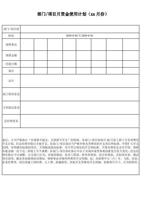 部门项目月资金使用计划表