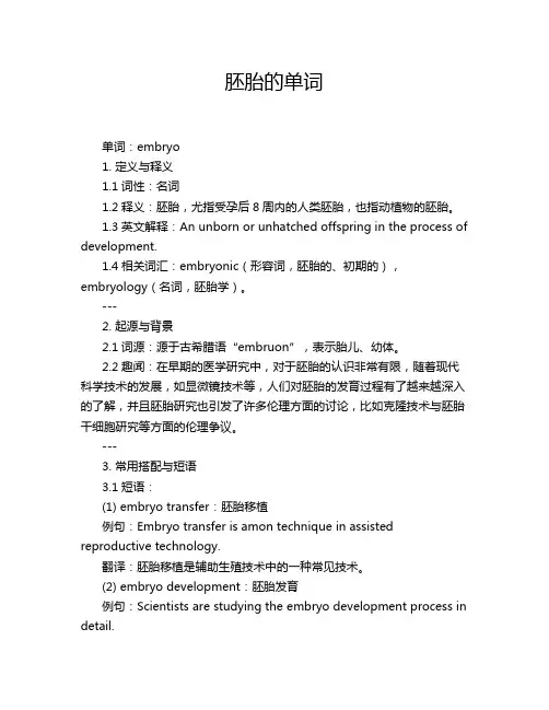 胚胎的单词