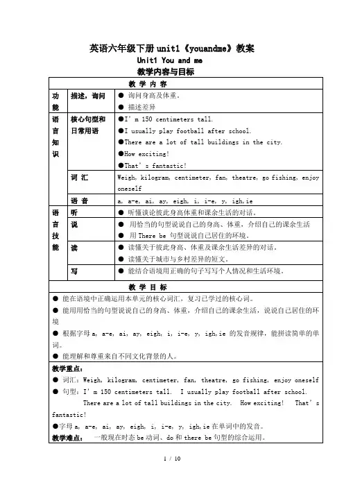 英语六年级下册unit1《youandme》教案