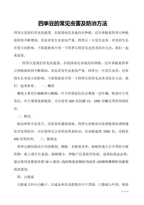 四季豆的常见虫害及防治方法
