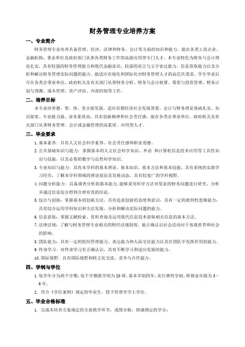 财务管理专业培养方案