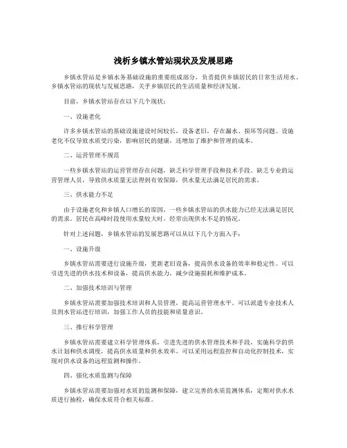 浅析乡镇水管站现状及发展思路