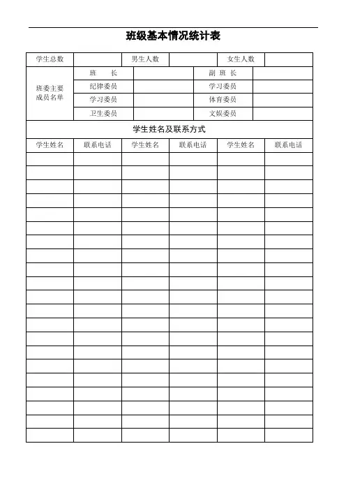班主任工作手册、班级基本情况统计表---综合