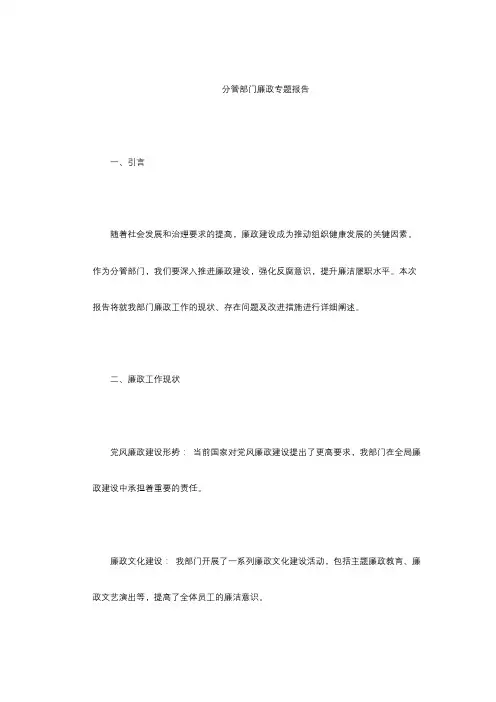 分管部门廉政专题报告