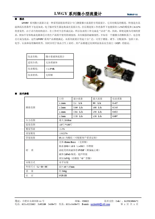 LWGY 系列微小型流量计 说明书