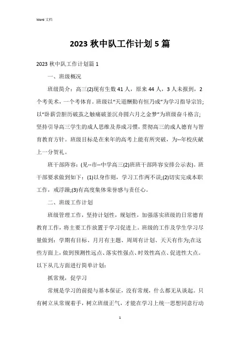 2023秋中队工作计划5篇