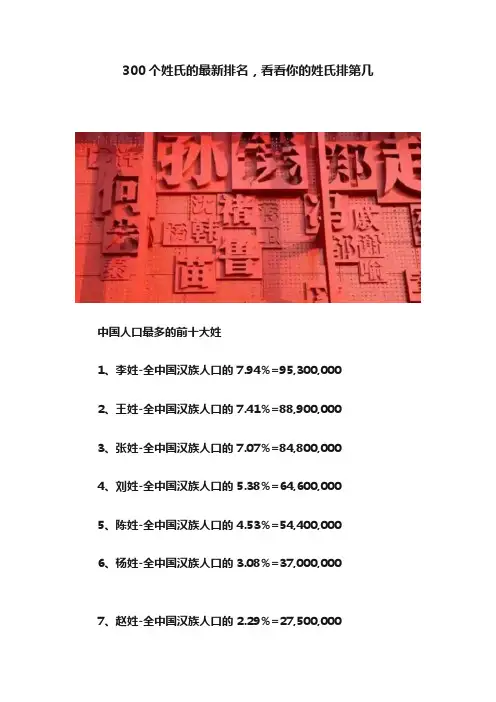 300个姓氏的最新排名，看看你的姓氏排第几