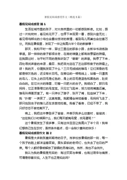 暑假见闻或感受作文（精选5篇）