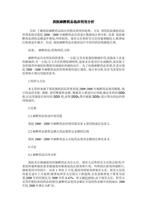 我院麻醉药品临床利用分析