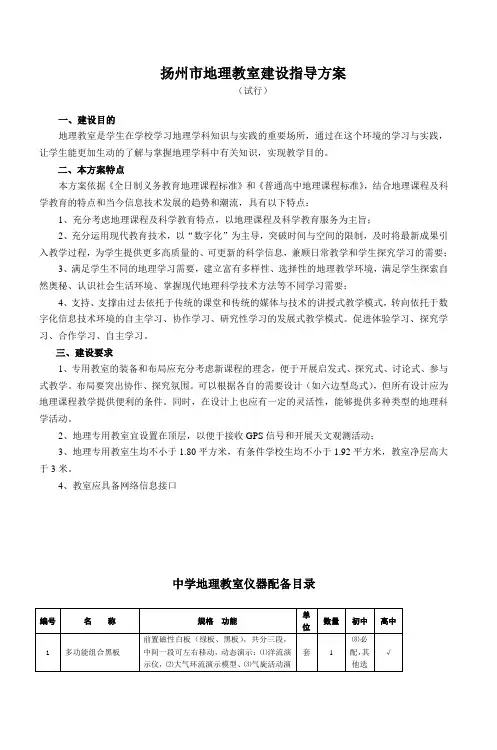 扬州市地理教室建设指导方案