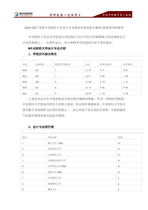 2016-2017考研中央财经大学会计专业报录比和录取分数线-新祥旭考研辅导